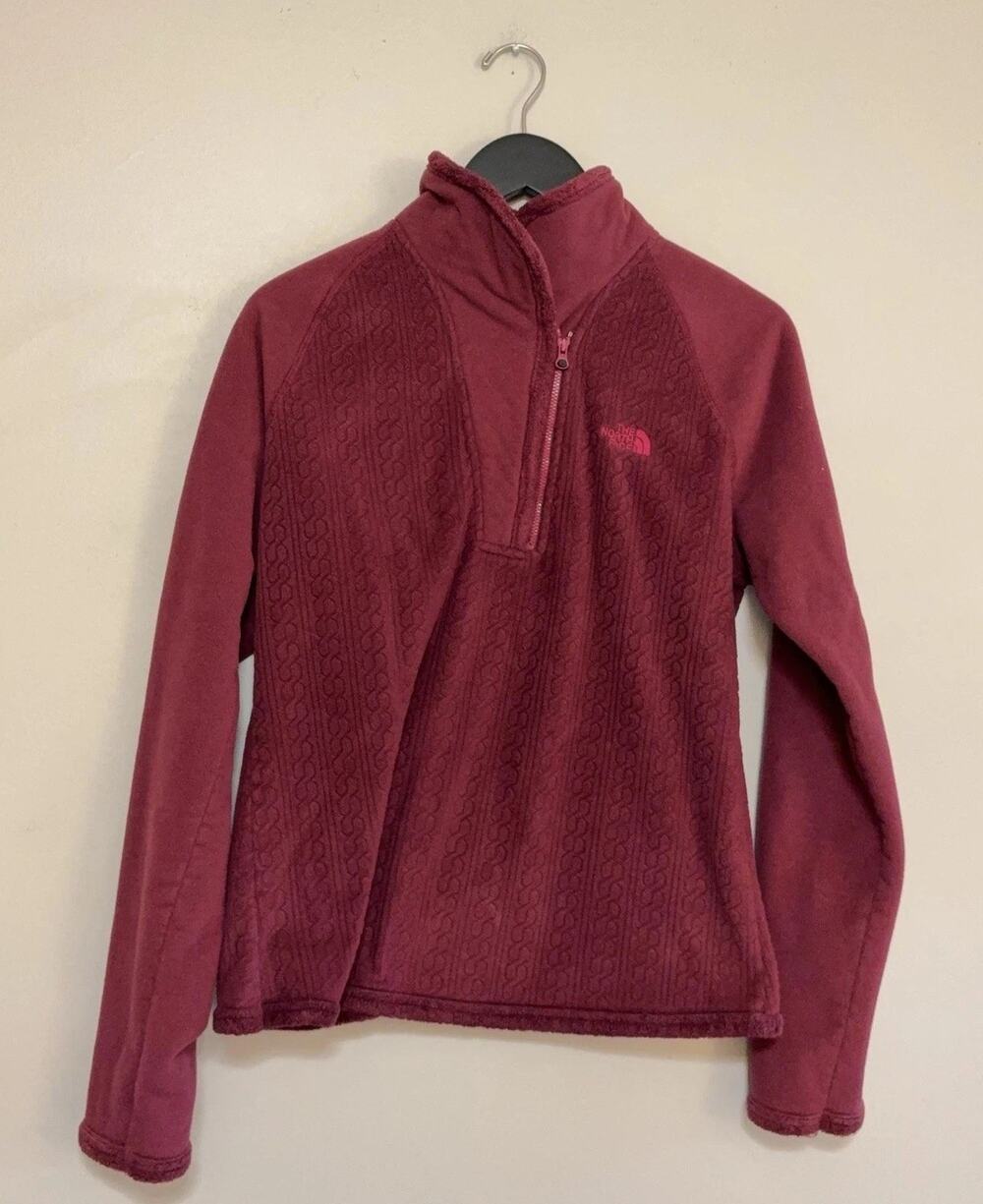 The North Face Jacket Womens Large Maroon Fleece 1/4 Zip Cable Knit Pullover